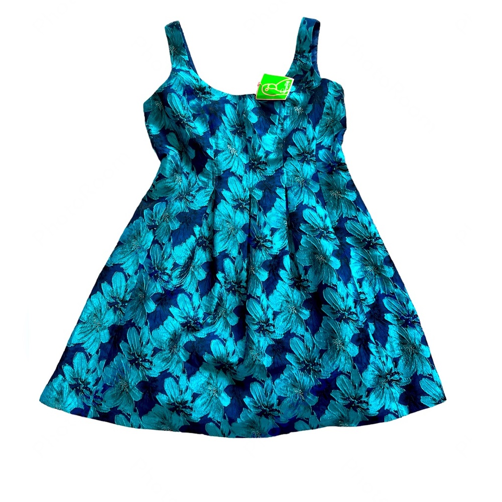 Cappagallo sz 14 Navy/Turquoise Floral Mini Dress NWT
